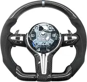 Grey Back Lable Perferatrd Leather Carbon Fiber Steering Wheel With Key Button Frame Assembly Compatible With BMW 3 Series 5 Series 6mm(5 Series)