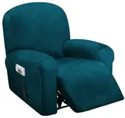 1 Seat Recliner Cover, Velvet Stretch Reclining Chair Covers for 1 Cushion Reclining Sofa, Single Seat Recliner Couch Cover, Thick, Very Soft, Machine Washable, Deep Teal