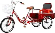 DEFGHIJ 3 Wheel Bicycle Adjustable Backrest Seat Adult Tricycles Trike Bike Bicycle for Shopping Picnic Outdoor Sports Men Women(Red)