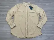 Kenneth Cole Super Soft Knit Shirt LS Mens Medium Oatmeal Beige Button Up $69