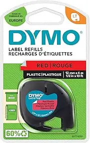 DYMO LetraTag Plastic Labels | Authentic | 12 mm x 4 m Roll | Black Print on Red Labels | Self-Adhesive Multipurpose Labels for LetraTag Label Makers
