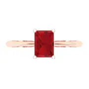 1.0Ct Radiant Cut Pink Tourmaline Solid Gold Solitaire Engagement Promise Ring