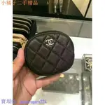 二手 CHANEL 圓形 荔枝紋 牛皮 黑色 金釦 拉鍊 零錢包現貨