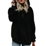 Womens Sherpa Pullover Fuzzy Fleece Sweatshirt Oversized Hoodie With Pockets, Black