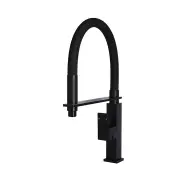 Round Pull Down Kitchen Mixer Tap - Gooseneck - Square Base - Matte Black
