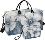 [YXYZRMY] Blue White Florals Travel Duffel Bag Gym Bag Sports Tote Bag with Multiple Interior Pockets Shoulder Weekender Bag for Women Men with Toiletry Bag 20.5”x 7.9”x 13.8”, Multi-Colored, one size