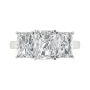 14K White Gold Three-Stone Anniversary Ring, 4 ct Emerald Cut Simulated Diamond