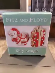 FITZ & FLOYD Kitty Kringle Christmas Salt & Pepper Shakers Cat & Present *In Box
