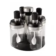 Catzon Revolving 4-Jar Seasoning Organizer Rack Built-in Spoon Moisture-Proof-SS304 Lid