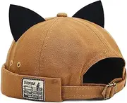 [XYIYI] Women Cat Ears Hat Cute Docker Cap Brimless Skullcap Sailor Cap Rolled Cuff Retro Beanie Hat