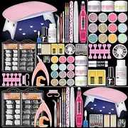 COSCELIA Acrylic Nail Kit with Drill and U V Light White Pink Clear Acrylic Powder 12PC Nail Glitter Powder Nail Rhinestones 200PC Nail Tips Manicure Nail kit for Women