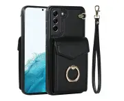 for Samsung Galaxy S21 Fe Leather Wallet Case with Ring Kickstand-Black