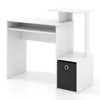 Space-saving Computer Desk with Pull-out Keyboard Tray-White - Color: White