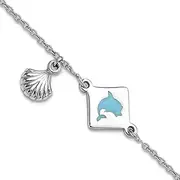 [JewelryWeb] 925 Sterling Silver Enamel Dolphin Seashell Teen Bracelet 15 Centimeters 11.4mm Wide 3.3mm Thick Link-Bracelet