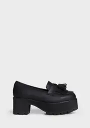 [T.U.K.] Black TUKskin Fringe Loafer Platforms