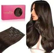 WENNALIFE Clip in Human Hair Extensions, 40cm 16 Inch 120g 7pcs Chocolate Brown Hair Extensions Clip in Human Hair Remy Clip in Hair Extensions Real Human Hair Double Weft