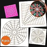 Mandala Stencil - 4 Piece Set Including Super Flexible Template - by Happy Dotting Company - Stencils for Mandala Art and dot Painting on Mugs, Bottles, Jars, Small and Extra Large Canvas