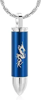 DOTUIARG Cremation Jewelry for Ashes Bullet Shape Memorial Urn Necklace - Stainless Steel Carved Dragon Pattern Pendant Keepsake