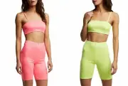 Charlotte Russe Neon Crop Top & Bike Short Matching Set, Color Pink & Yellow