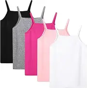 [Cooraby] 5 Pack Girls Tank Tops Soft Cami Scoop Neck Undershirts Solid Sleeveless Undershirts for Toddler Girls