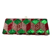 Gucci Broadway Embellished Sequins and Crystals Red Green Pink Chain Clutch NEW