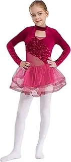 [inhzoy] Kids Girls Figure Ice Skating Dress Velvet Patchwork Ballet Dance Skirted Leotard Dancewear
