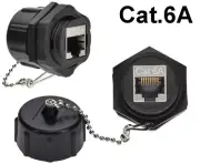 Cat6A RJ45 Shielded Ethernet Industrial Panel Mount Bulkhead Coupler w/ Dust Cap