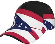 [YANYU] Ohio State Flag Print Adjustable Snapback Hat Baseball Cap Comfortable and Stylish for Men and Women Black, Black, One Size