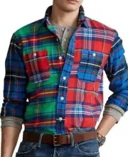 NWT POLO RALPH LAUREN Mens Big and Tall Colorblock Plaid Flannel Workshirt 3XB