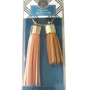 NWT Faux Leather Key Chain Purse Charm Tassel Pink Orange