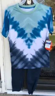 2 pc Wonder Nation Boys sz L 10-12 Tie Dye/Blue Pajama Pants Set New 02