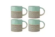 4PK Mikasa 390ml Wax Resist Glaze Coffee Mug Cup Clay Drinkware w Handle Green