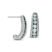 1 CT. T.W. Diamond Textured J-Hoop Earrings in 10K White Gold