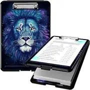 Clipboard with Storage, High Capacity Plastic Storage Clipboard with Low Profile Clip for Women Teachers Work, School & Office Supplies, Cute Pattern Decorative Clipboards, Colorful Lion