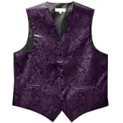 New Polyester Men's Tuxedo Vest Waistcoat only Paisley Dark purple grape formal