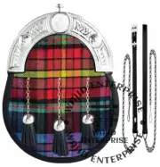 LGBTQ Tartan Kilt Sporran - 100% Genuine Leather Sporran Bag with Chain strap