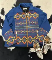 Women's Montanaco Blue AZTEC PRINT SOFT SHELL JACKET Lightweight coat 5 SIZES!