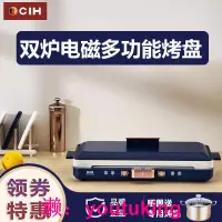 在飛比找露天拍賣優惠-現貨CIMH 雙爐電磁烤盤多功能家用室內無煙電烤爐麥飯石陶瓷