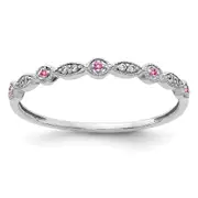 Solid 14k White Gold Simulated CZ and PinK Sapphire Fancy Band