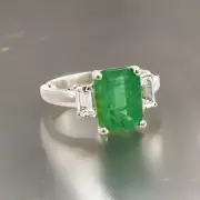 Natural Emerald Sapphire Ring 6.25 14k White Gold 3.49 TCW Certified $4,970 3106