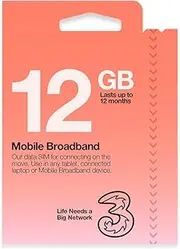 Three Mobile Pay As You Go Mobile Broadband 12 GB data SIM