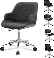 ALFORDSON Home Office Chair Wooden Computer Executive Chair Swivel Home Desk Chair in Mid Back Height Adjustable Task Chair Kids Adult Armchair Study Living Room (Fabric Grey)