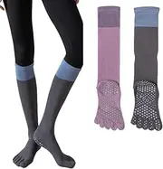 [UIVXXUD] Anti-Slip Five-Toe Warm Athletic Socks for Running, Yoga, Fitness, Cycling, Mid-Calf Compression Socks