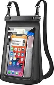 Large Waterproof Phone Pouch, Cell Phone Dry Bag Case for iPhone 15 14 13 12 Pro Max Galaxy Google All Phones, Universal Waterproof Bag for Beach Vacation, Black