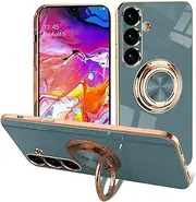EYZUTAK Electroplated Magnetic Ring Holder Case for Samsung Galaxy A14 5G, 360 Degree with Rotation Metal Anti-Drop Finger Ring Holder Magnet Car Holder Soft Slim Silicone Shockproof Cover - Gray