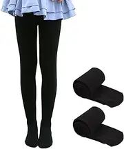 [Risipu] Black Ballet Tights for Girls, 2 Pcs of Toddler Elastic Dance Tights Slim