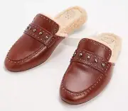 Vince Camuto Leather Suede Studded Mules Alvintal TAN BROWN 8.5 M SHOES SLIDES