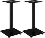 vidaXL Speaker Stands, Set of 2 Mount Floor Stands, HiFi Speaker Holder for Home Theater, Modern, Black Tempered Glass 1 Pillar Design
