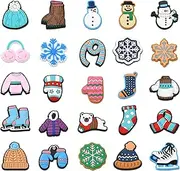 Stiesy 54 pcs 27 Styles Winter Theme PVC Cabochons Snowflake Snowman Gloves Shape Cute Slime Charms Beads No Hole Flatback Decoration Charm for Scrapbooking Headwear Hairclips Bow Accessories