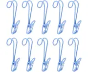 10 PCS Laundry Clips for Hanging Clothing, Laundry Hanging Clips with Hooks Clothes Pins Hanging Clips for Kitchen Bathroom Office - Sky-blue